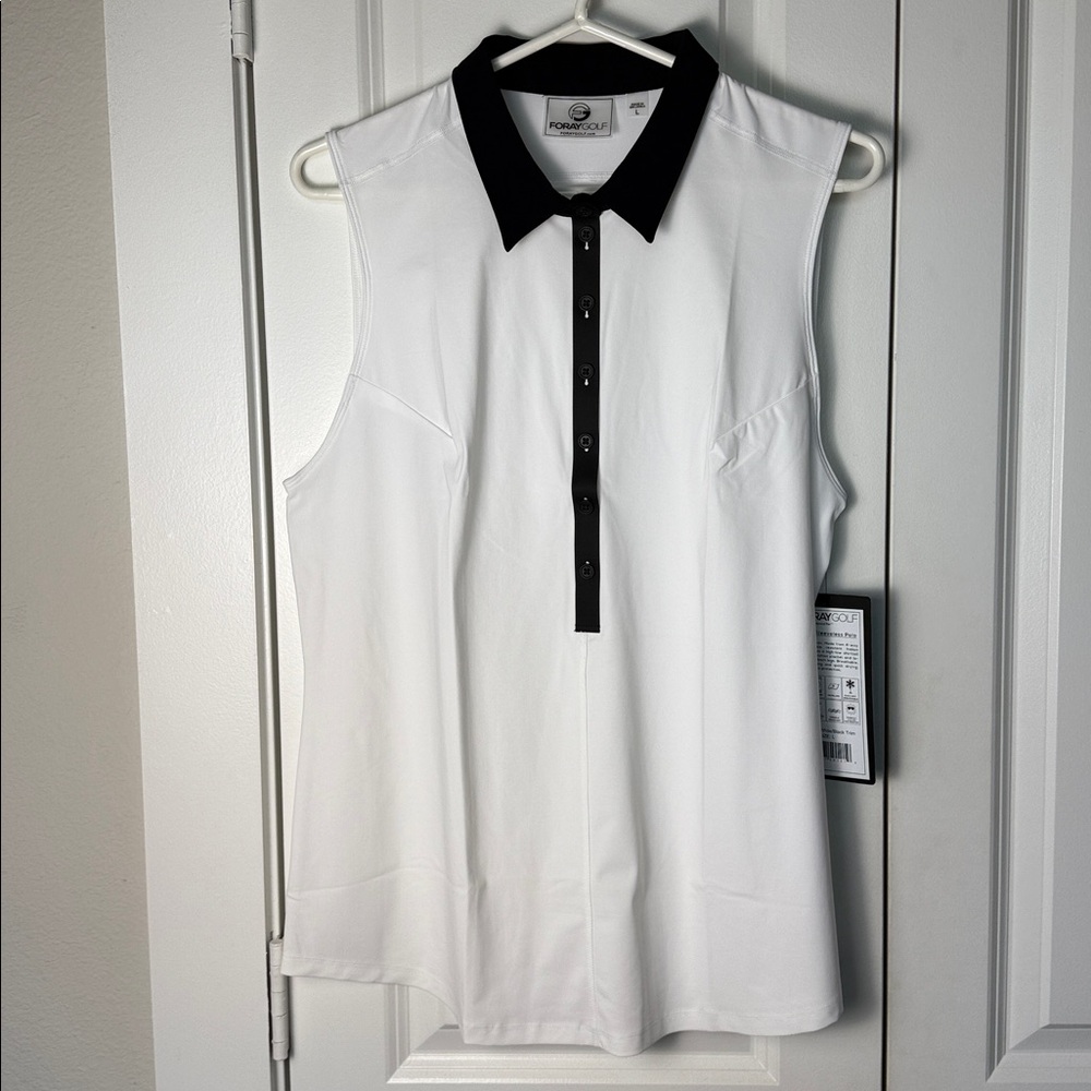 NEW FORAYGOLF White and Black Core Sleeveless Polo Golf Top